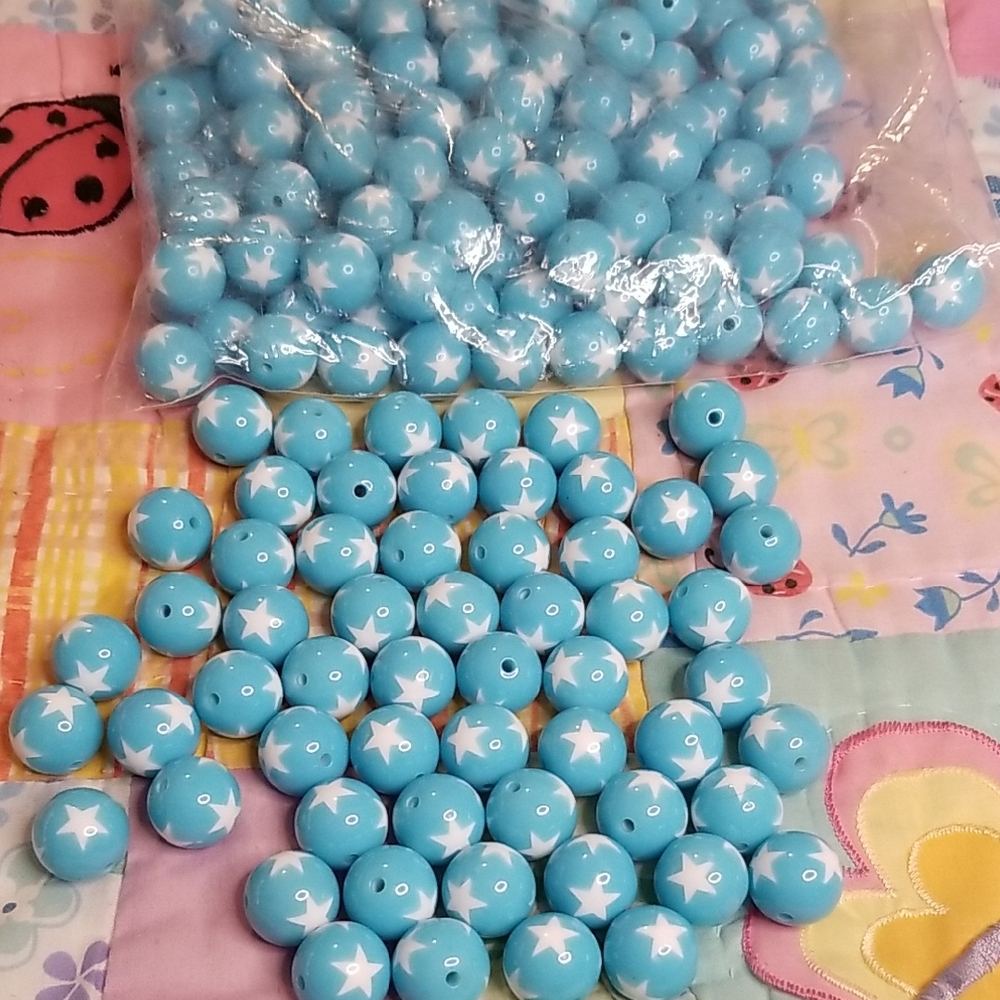 Blue Beads with White Stars 20mm Chunky Beads Bubblegum beads Full Bag